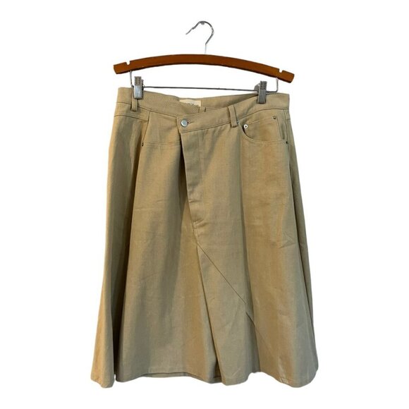 Heritage Denim Button Fly. Midi Skirt Tan Beige Size Large L - Picture 1 of 4
